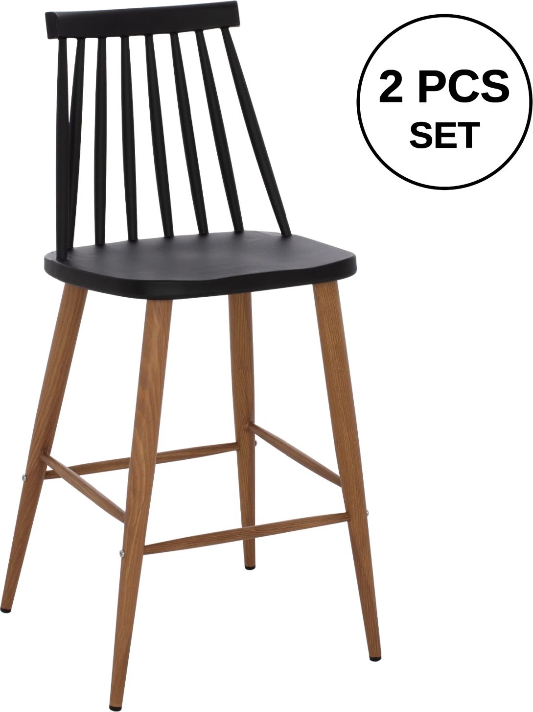 Karrige për bar FH9300.02, ngjyrë e zezë dhe natyrale, 43x45x97 cm, set prej 2 copë