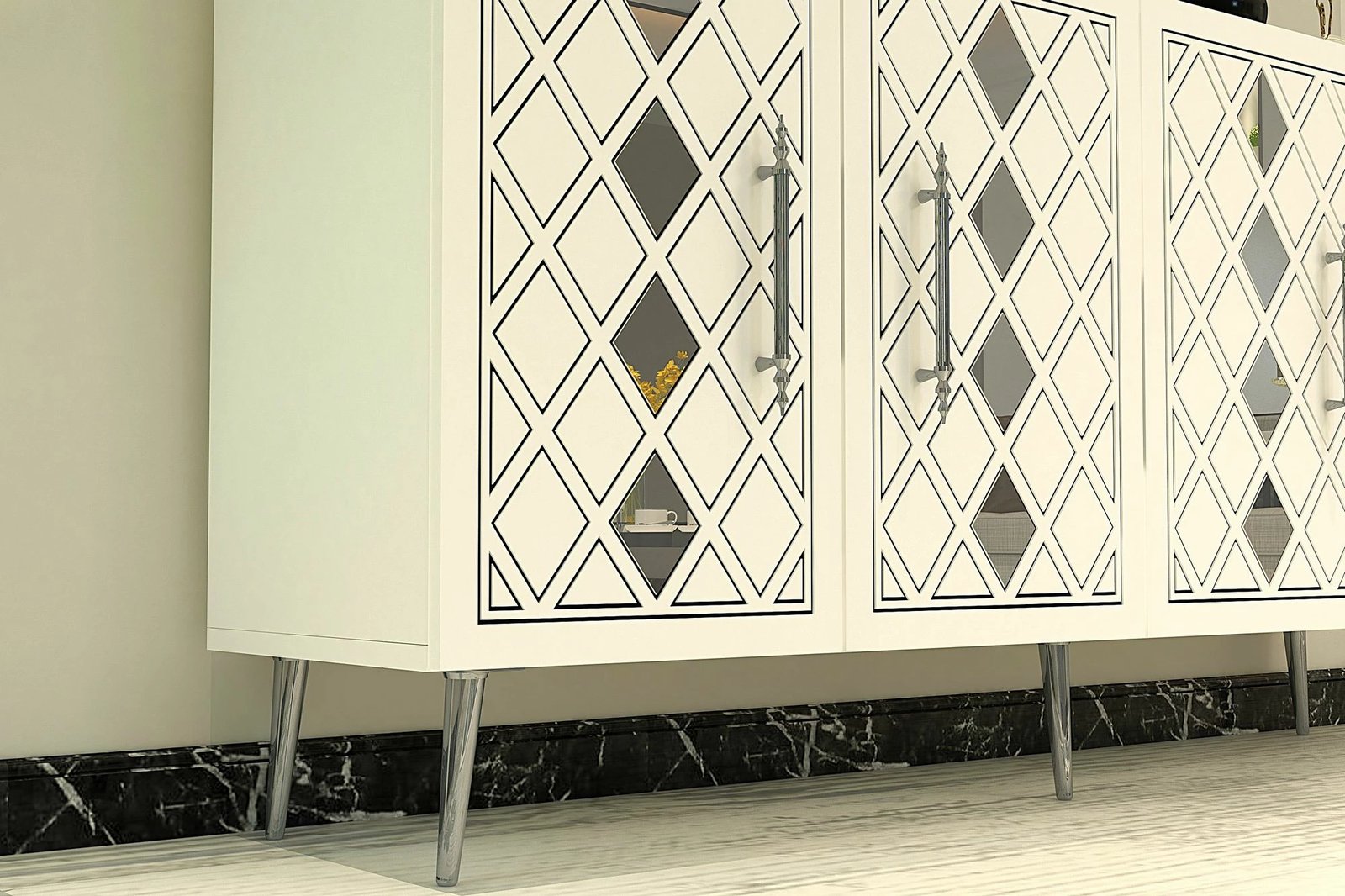 Konsol Skye Decor, Dome KB150, e bardhë, argjend