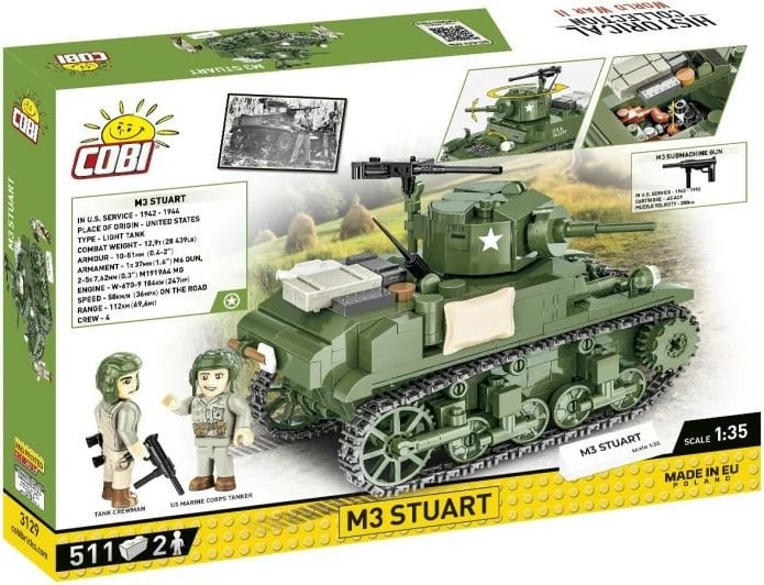 Set blloqesh Cobi Klocki M3 Stuart, 511 pjesë, me 2 figurina, Jeshile