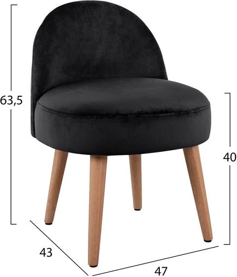 Karrige me mbështetëse Yasmine e zezë FH8395.04 kadife 47x43x63,5cm