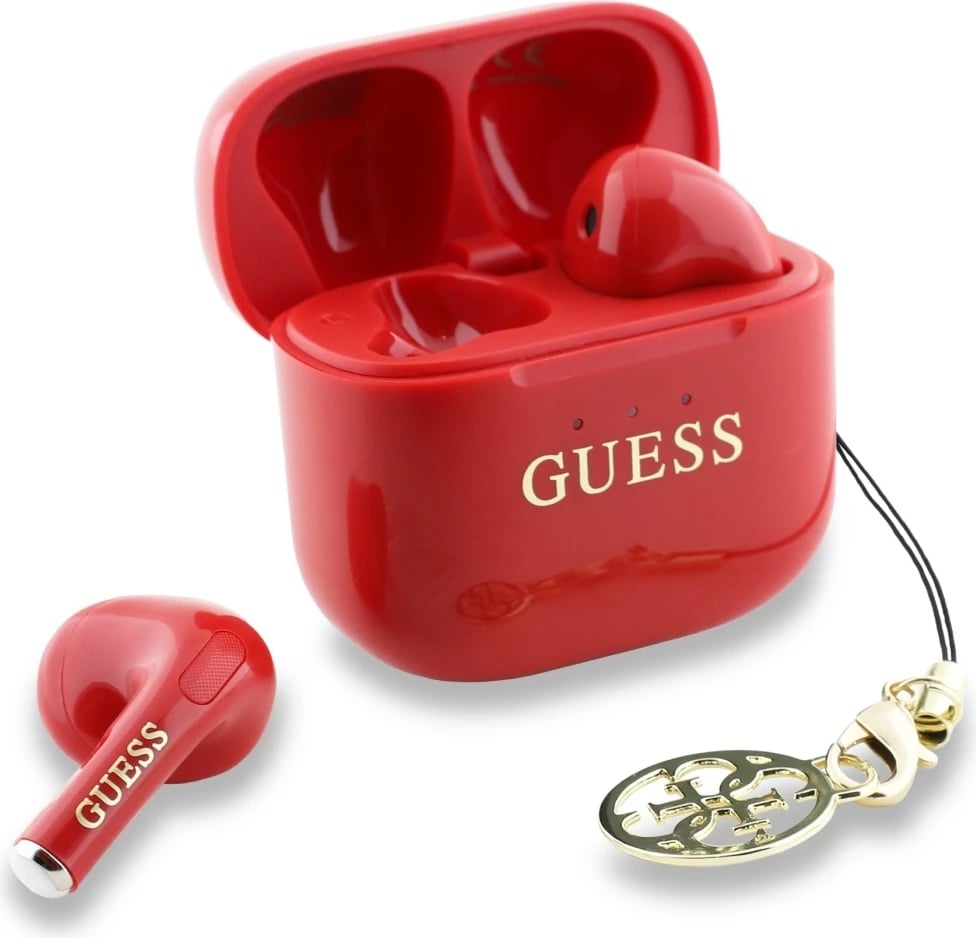 Kufje TWS Guess Glossy Effect me logo dhe varëse, Bluetooth 5.4, të kuqe