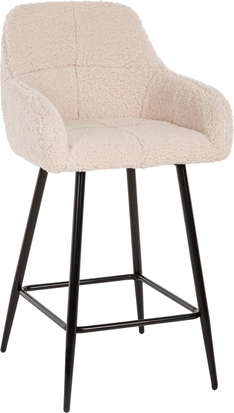 Karrige për bar, lartësi mesatare, STRIKE, FH8592.02, pëlhurë TEDDY e bardhë, këmbë metalike të zeza, 50x50x94,5H cm., set prej 2 copë