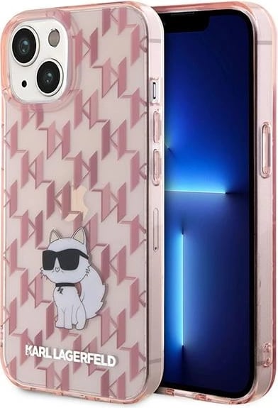 Mbështjellës Karl Lagerfeld Monogram Choupette për iPhone 15, Rozë