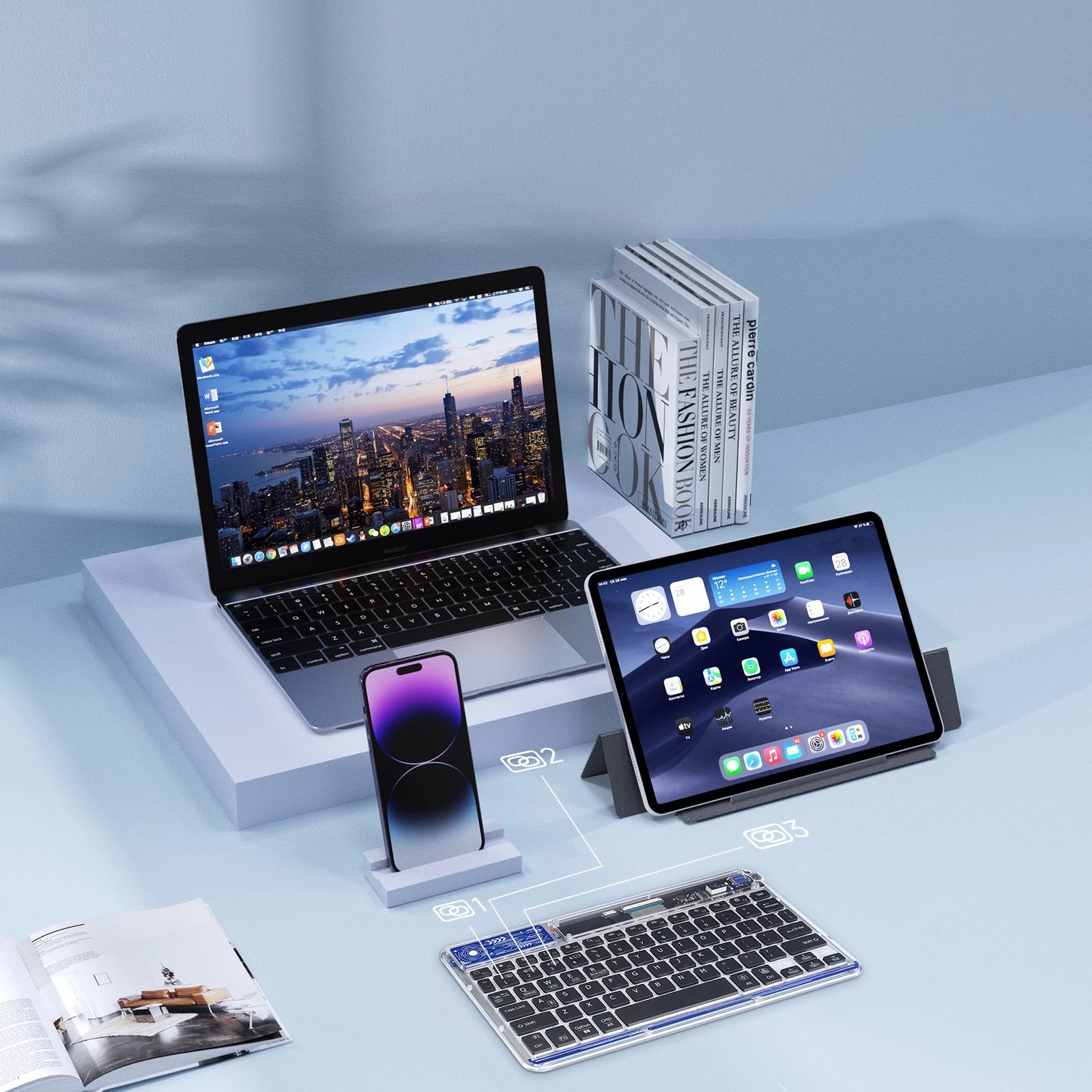Tastierë wireless Dux Ducis CK Series, për laptop/tablet/celular, transparent/blu