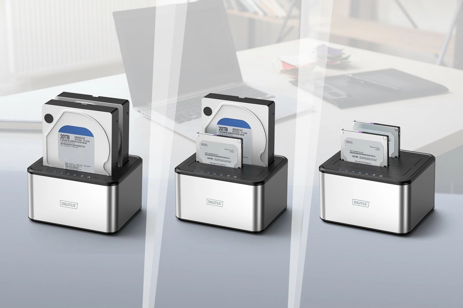 Docking station Digitus USB 2x 2.5/3.5 SATA, zi/bardhë