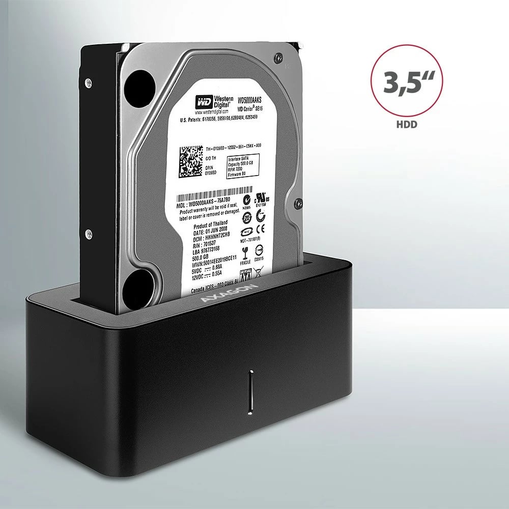 Docking station AXAGON ADSA-SN për HDD/SSD 2.5"/3.5", USB 3.2 Gen 1, e zezë
