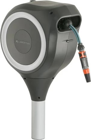 Kasetë automatike për zorrë uji Gardena RollUp S, 15m, kënd rrotullimi 360°, e zezë/gri