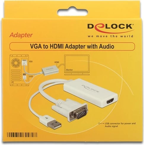 Adapter VGA në HDMI DeLOCK 62460, 0.25m, 1920x1080, e bardhë