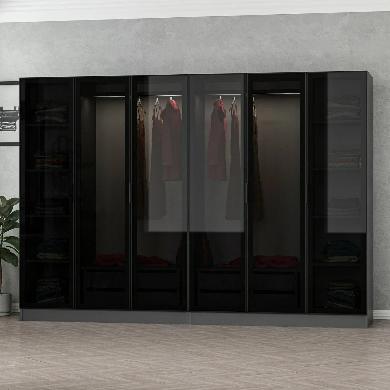 Dollap Skye Decor, anthracite e zi, 270x190x52cm, 8 pjesë