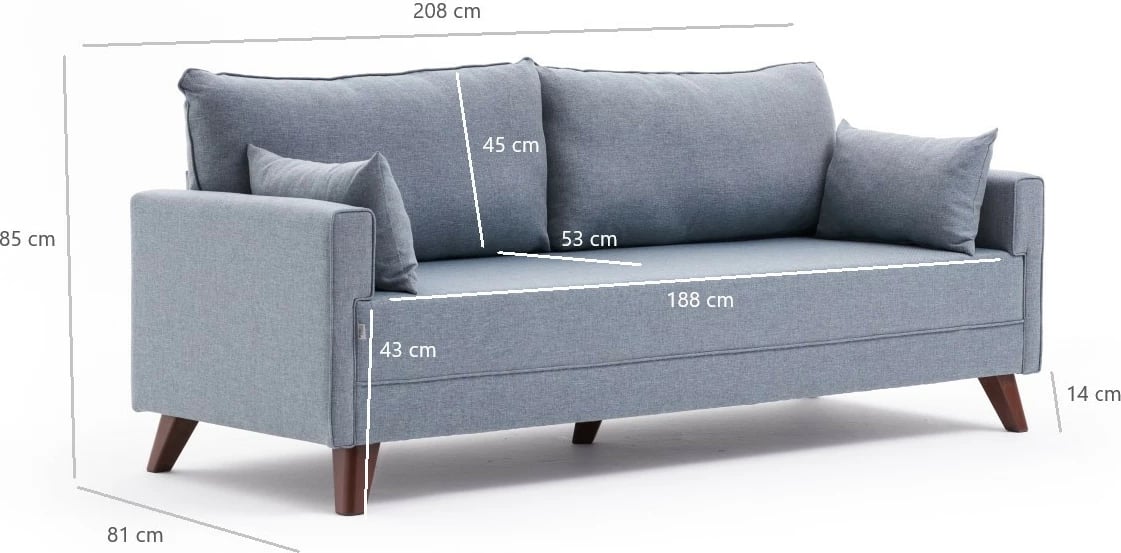 Krevat-sofa treshe, ngjyrë kaltër, Bella Soft, Atelier del Sofa