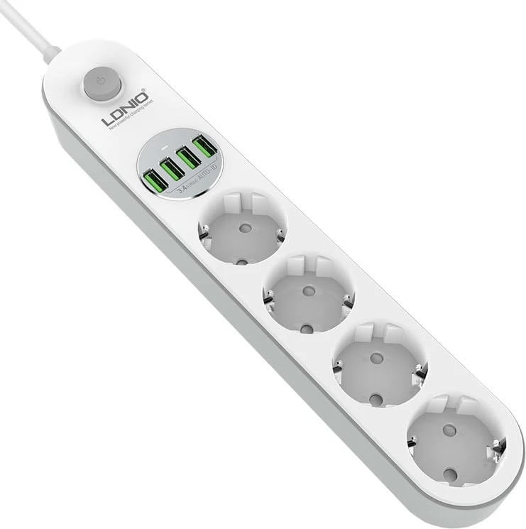 Kasë LDNIO SE4432 me 4 prizë AC, 4x USB, 2m, e bardhë