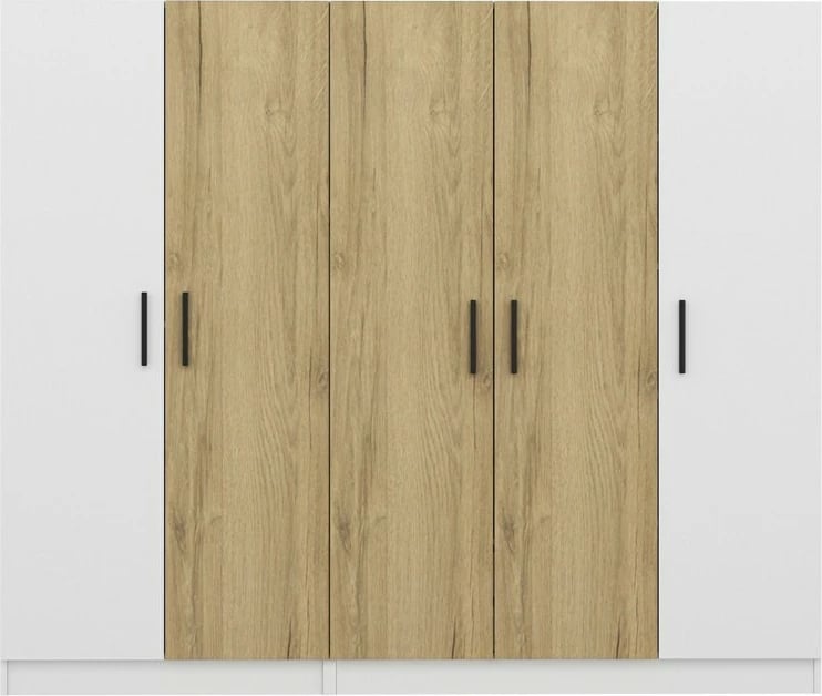 Dollap Hanah Home, Kale - 3110, ngjyrë e bardhë dhe dru natyral, 225x190x52cm