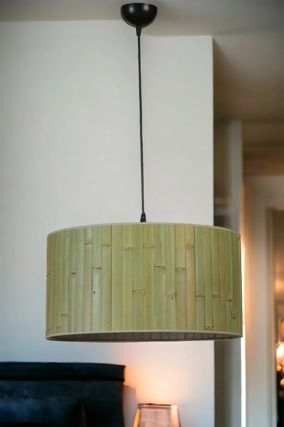 Llambë tavani Opviq, bambu, ngjyrë e gjelbër dhe e zezë, 45x70cm