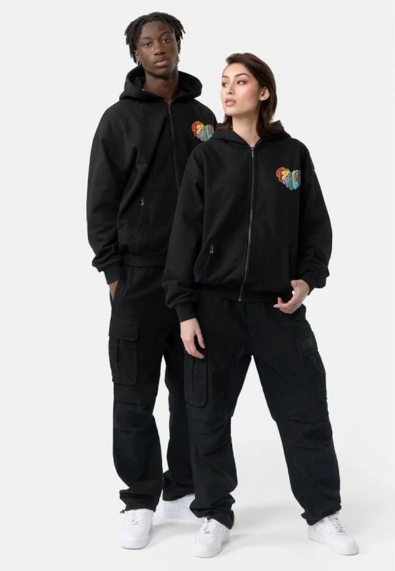 Duks me zip të plotë Karl Kani Woven Signature Kani Life OS për meshkuj dhe femra, ngjyrë e zezë Duks me zip të plotë Karl Kani Woven Signature Kani Life OS për meshkuj dhe femra, ngjyrë e zezë