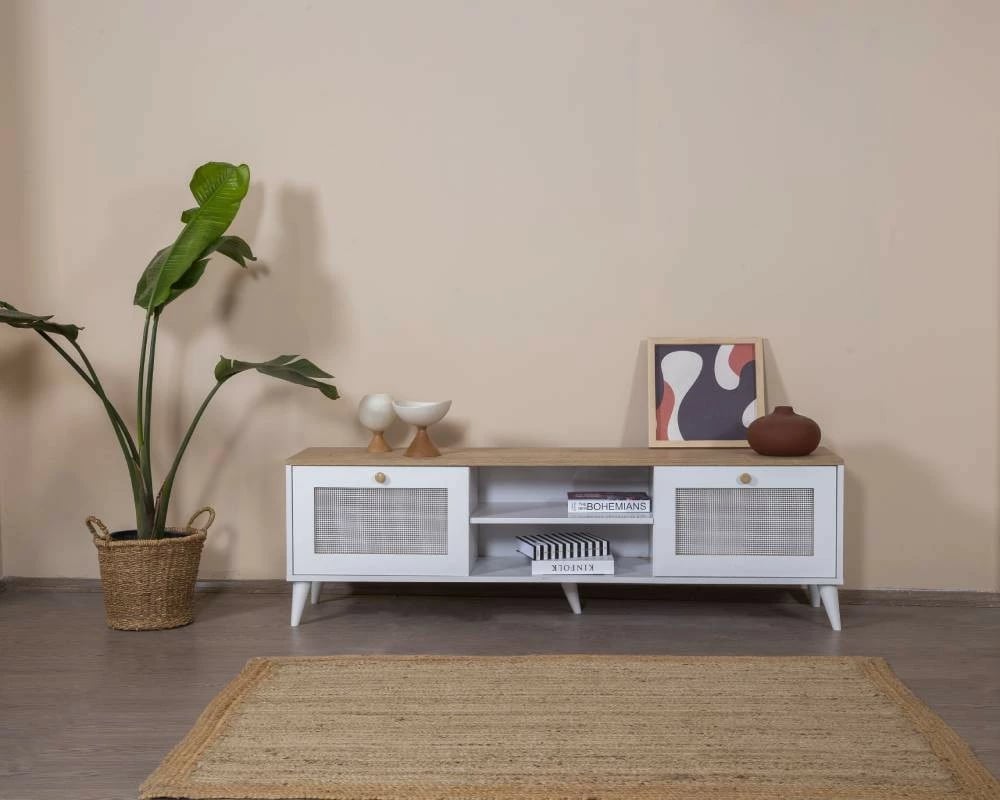 Komodë TV Skye Decor, Calvin, e bardhë dhe lis