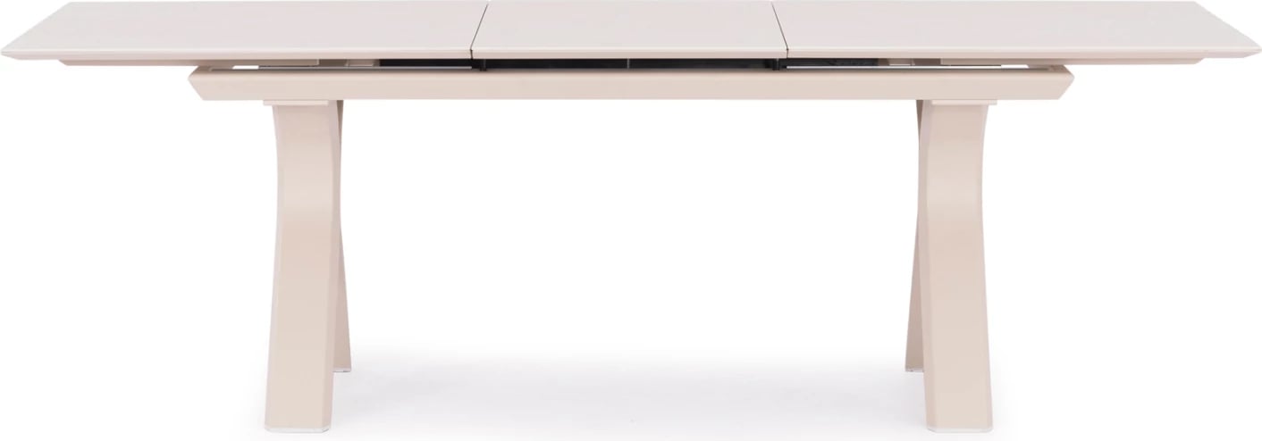 Tavolinë ngrënieje e zgjatshme ANDROMEDA, alumin, sipërfaqe gur sintetik, ngjyrë fildishi, 180-240x100x76.5cm