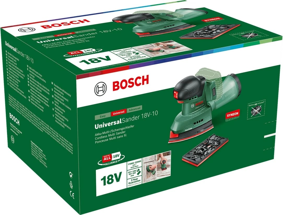 Multishlifues Bosch Universal-Sander 18V-10, me bateri 2.5Ah, i zi/gjelbër