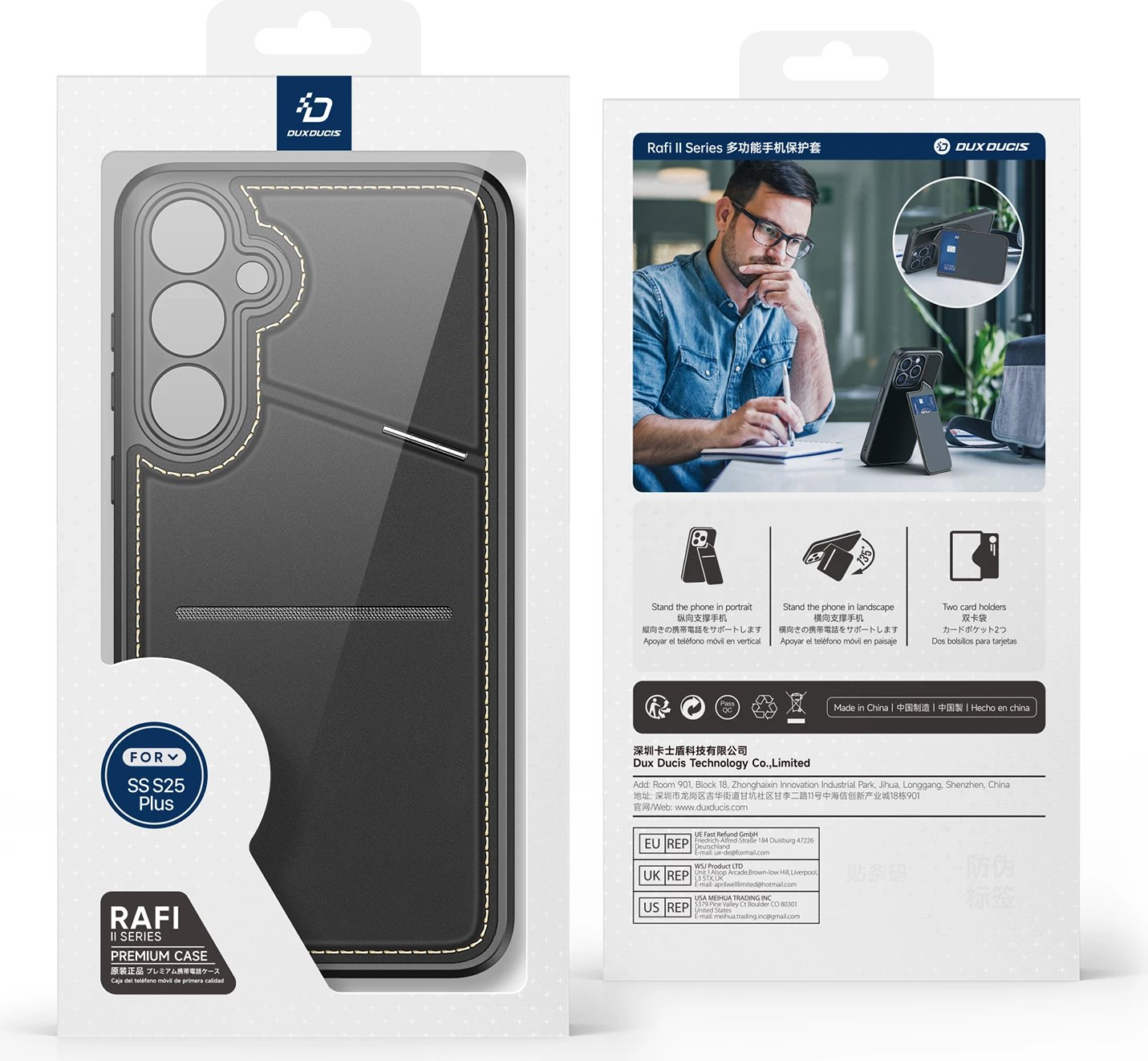 Mbështjellës Dux Ducis Rafi II për Samsung Galaxy S25+, me stand dhe portofol, i zi