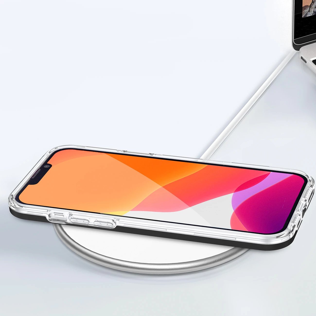 Mbështjellës Hurtel Clear 3in1 për iPhone 14 Pro Max, kornizë kaltër, transparent