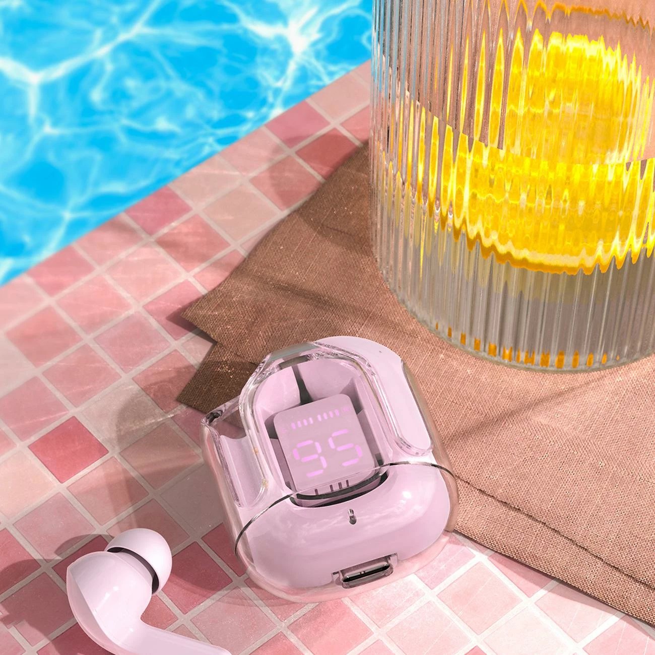 Kufje Acefast T6 TWS Bluetooth, in-ear, me ekran LED, rozë