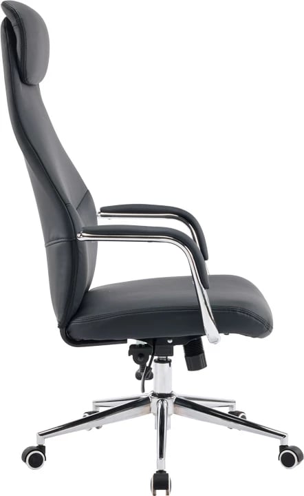 Karrige menaxheri për zyre Ferka, lëkurë PU e zezë, 64x71x120-128cm