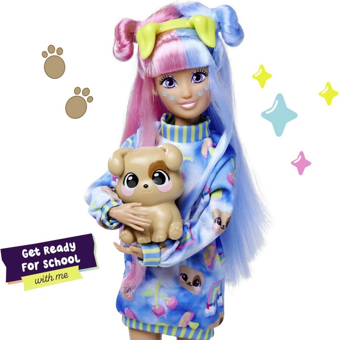 Kukull lodër Simba Kawaii Hi Mia me qenush Choco, 26 cm, me 10+ aksesorë, shumëngjyrëshe