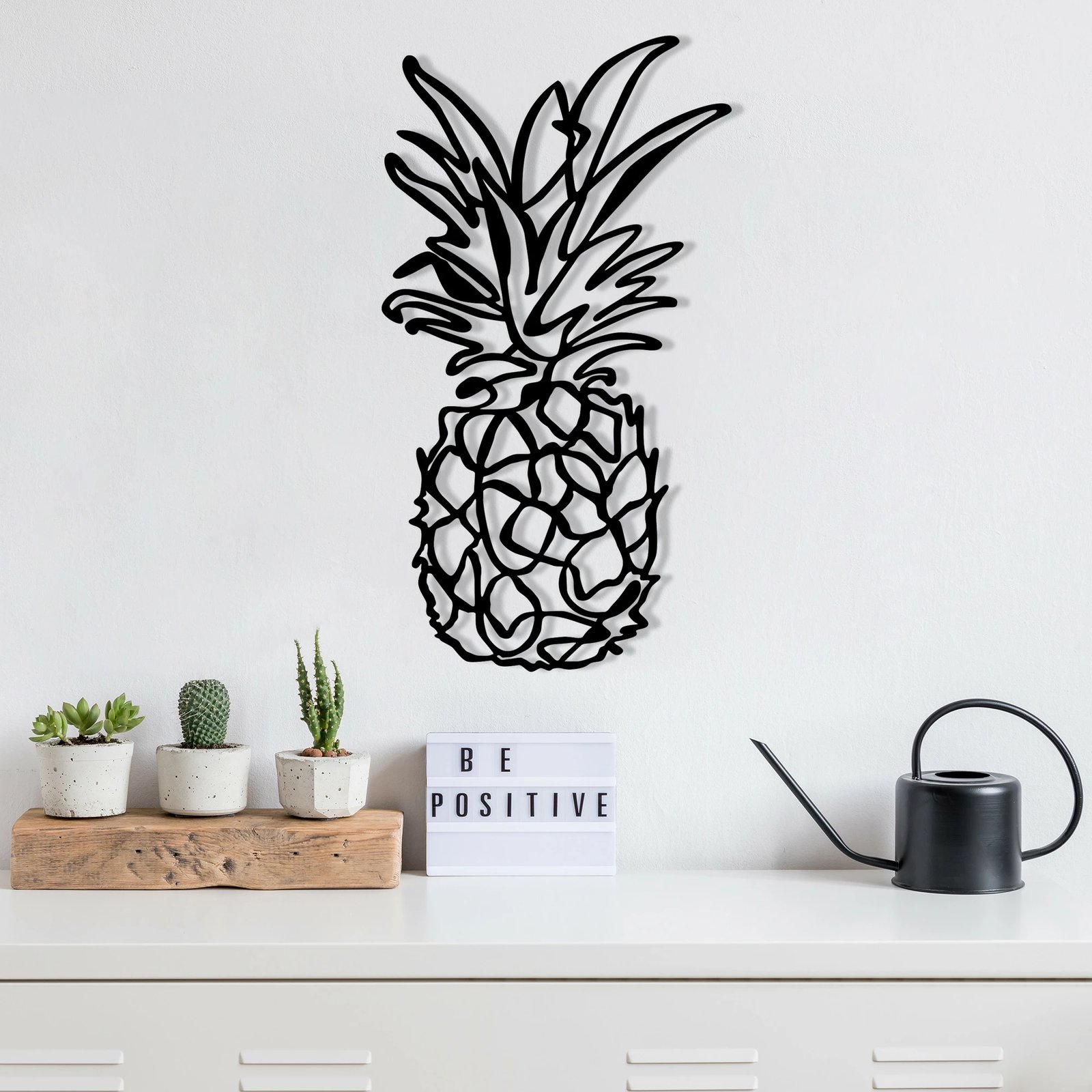 Aksesore dekorativ metalik për mur, Wallity, ananas, M120, ngjyrë e zezë, 33x60cm