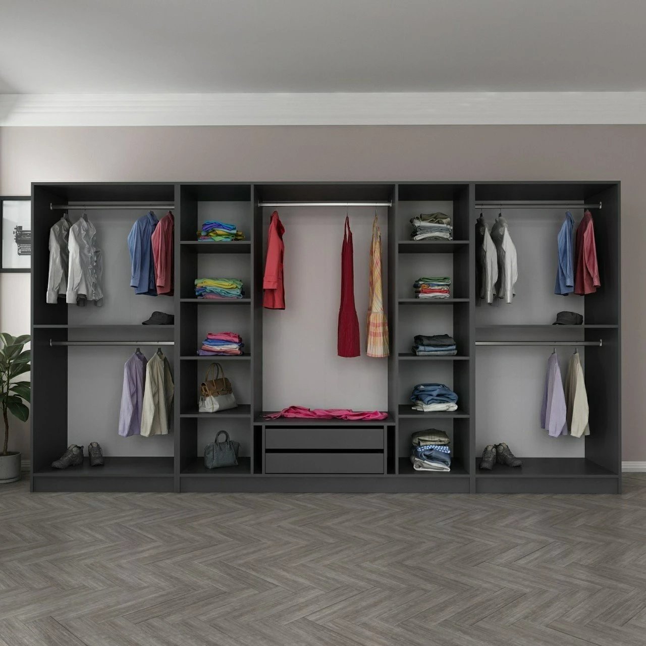 Dollap Skye Decor, ngjyrë antracit, 360x210x52cm, 8 pjesë