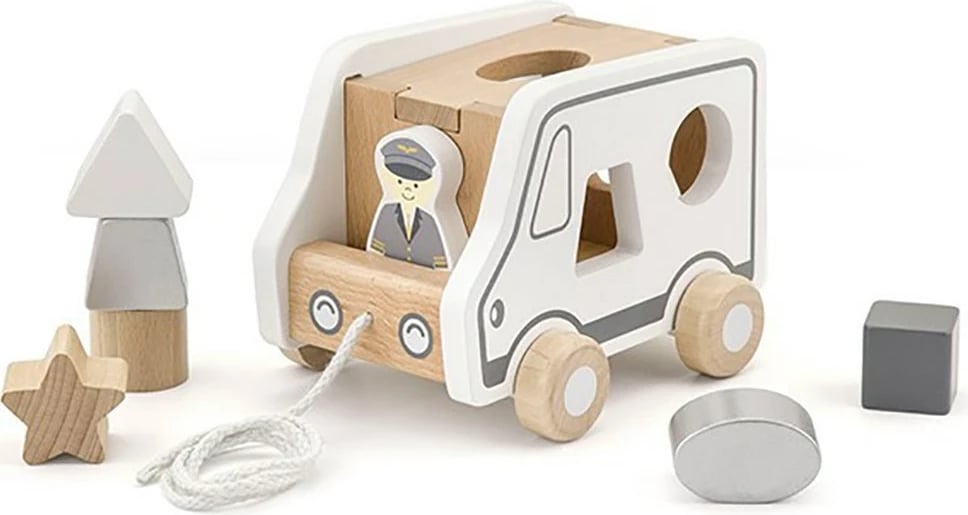 Lodër tërheqëse me litar, Viga, Jigsaw Car, dru fagu, sorter forma, 24m+, shumëngjyrëshe