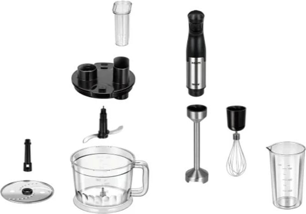 Blender dore set, MPM, MBL-39M, 1500 W, rregullim i vazhdueshëm i shpejtësisë, enë 1250 ml me teh inox, disk prerës dhe tel rrahës, Black/Steel