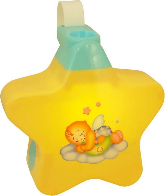 Projektor muzikor për bebe, BAYO, Starfish, 3 ninulla, projeksion yje dhe arush, 15x15 cm, e verdhë