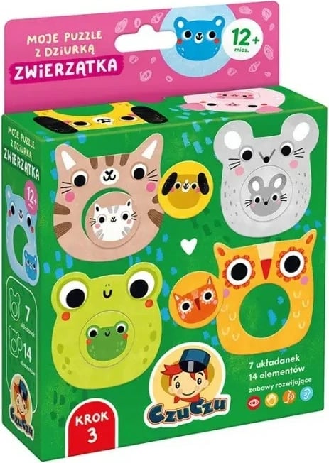 Puzzle me vrimë CzuCzu My Puzzle with Hole - Animals, 7 copë, për fëmijë, shumëngjyrëshe