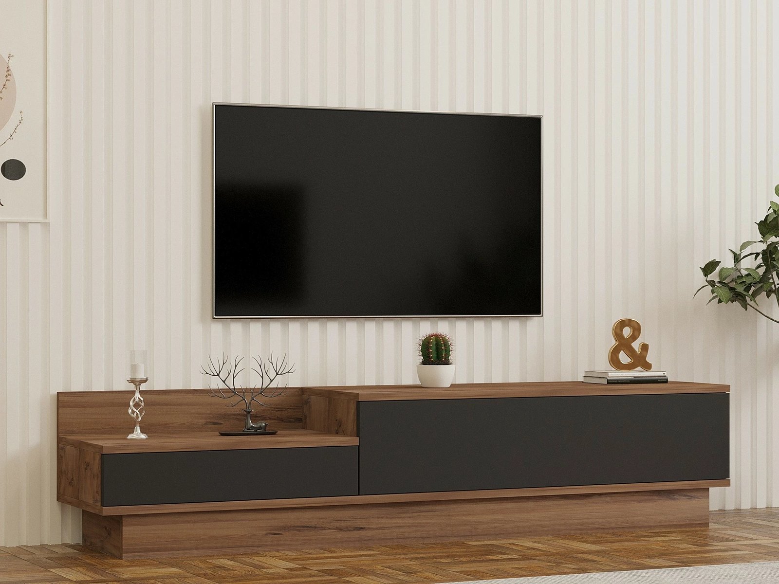 Komodë TV Hanah Home, Asır, ngjyrë pishë Atlantike dhe antracit