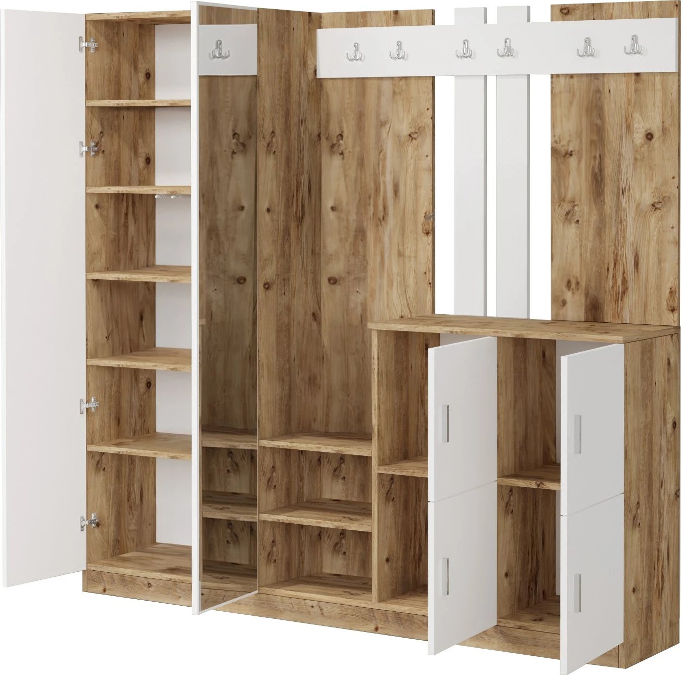 Stendë korridori Hanah Home, Dd9-Aw, ngjyrë pishë Atlantike dhe e bardhë, 187.2x180x37.5cm