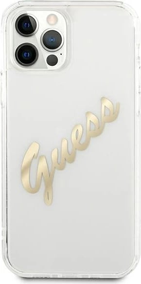Mbështjellës Guess GUHCP12MKTRSVGO për iPhone 12/12 Pro 6.1", transparent me logo të artë