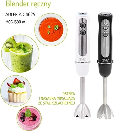 blender dore Adler AD 4625, 850W (1500W max), 5 shpejtësi + Turbo, teh inoks, kabllo 1.8m, e zezë blender dore Adler AD 4625, 850W (1500W max), 5 shpejtësi + Turbo, teh inoks, kabllo 1.8m, e zezë