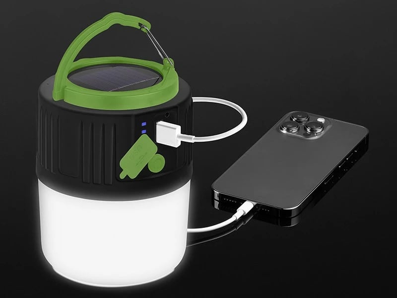 Llambë kampingu, Tracer, TRACER POWER TRAOSW47141, LED 600 lm, bateri 2400 mAh, solare + USB Powerbank, 5 modalitete, IPX4, 8 orë, e zezë/jeshile