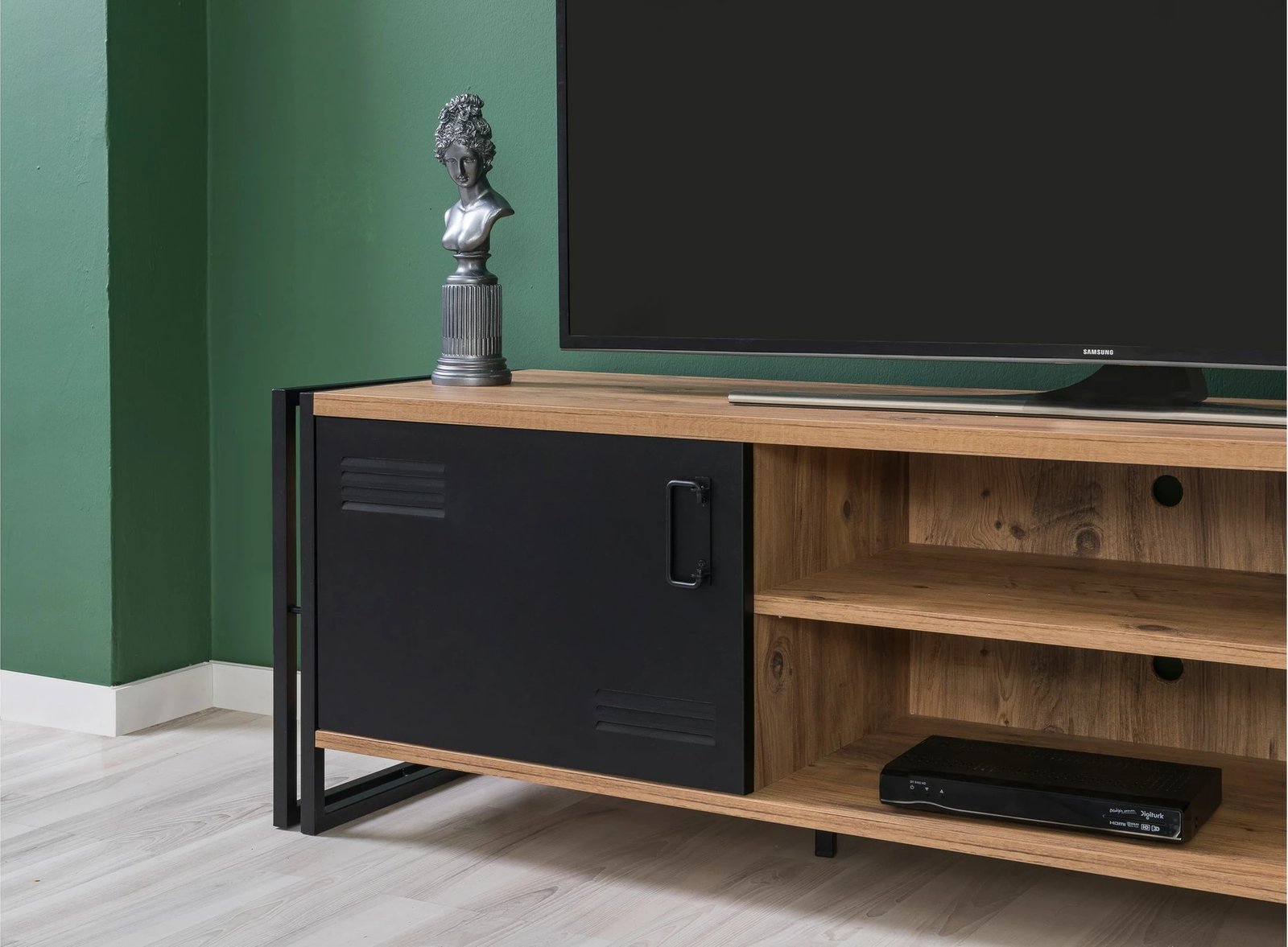 Set mobiljesh për dhomë dite, ngjyrë pishë Atlantike dhe e zezë, Cosmo Takım 22