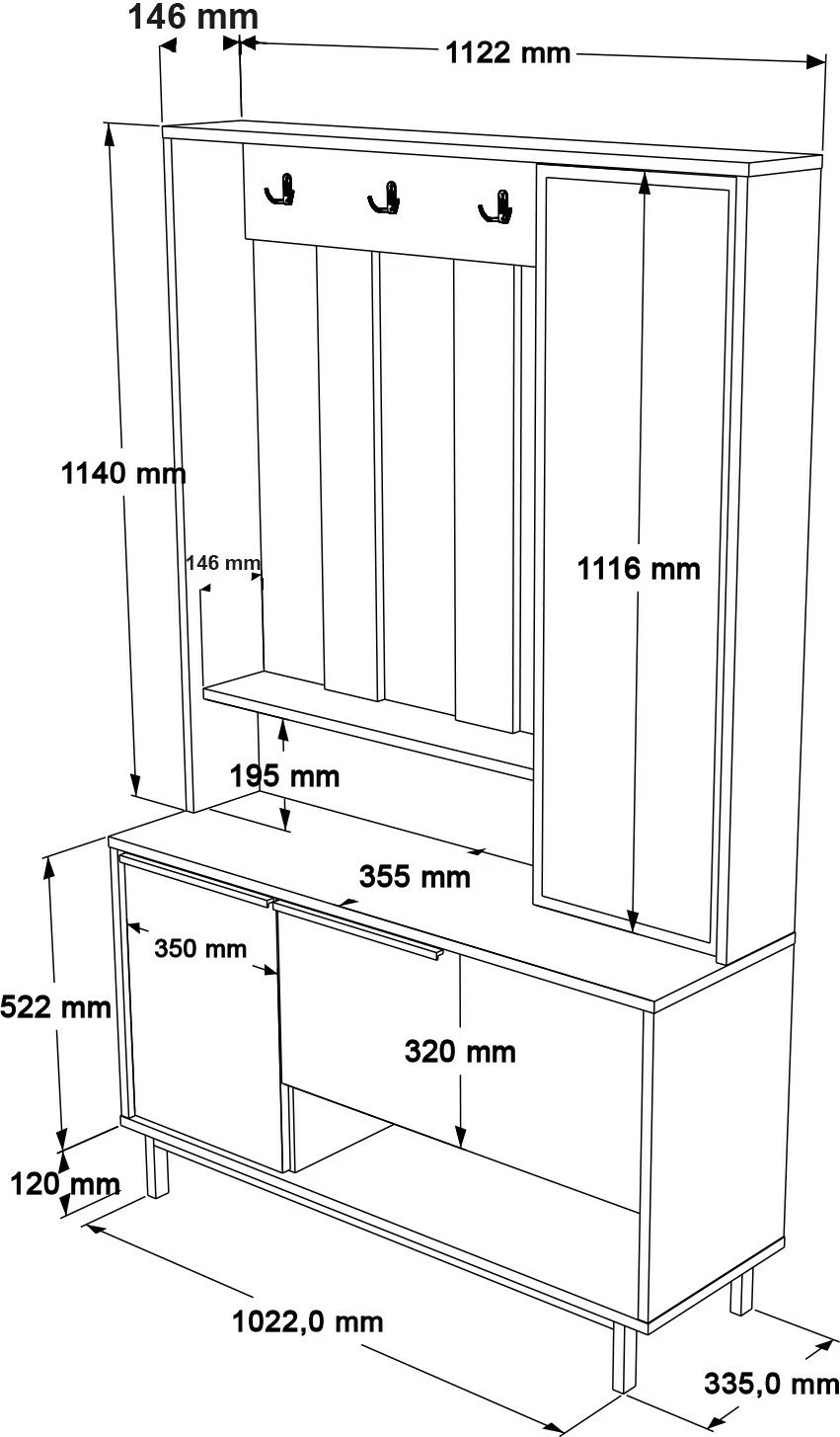 Stendë korridori Hanah Home, On11-S, ngjyrë arre, këmbë metalike, 102.2x178.2x35.5cm