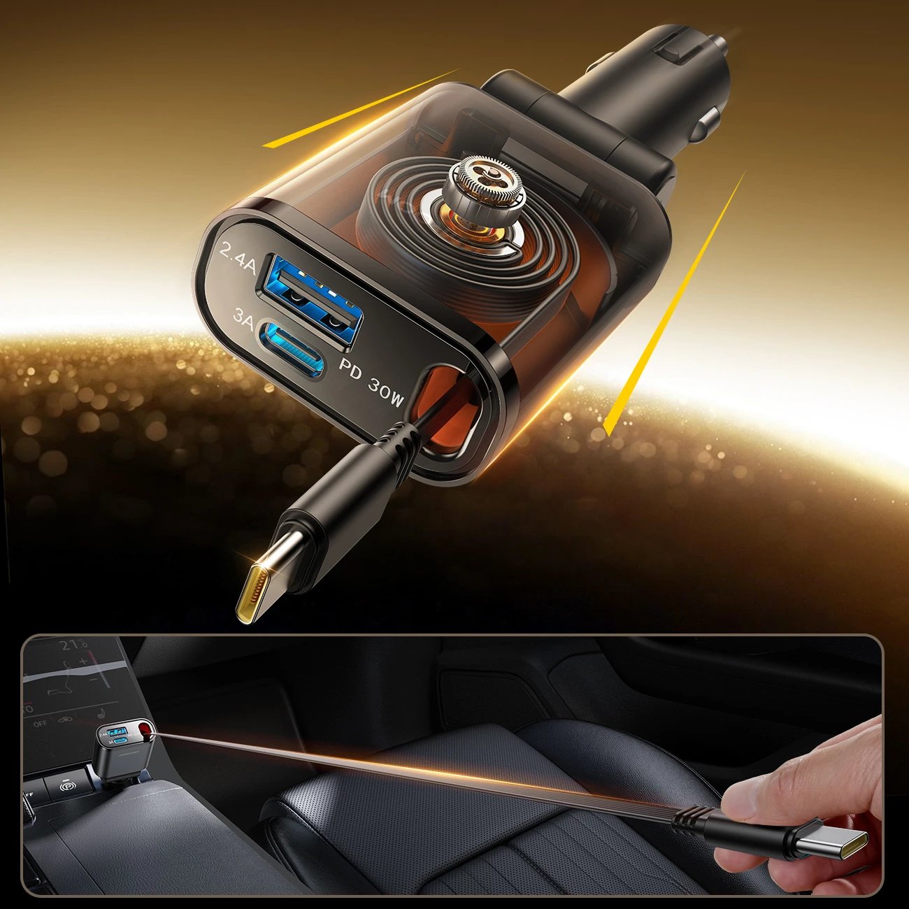 Karikues makine Joyroom JR-CCL07 3-në-1 me kabllo tërheqëse, 30W, Gri e errët