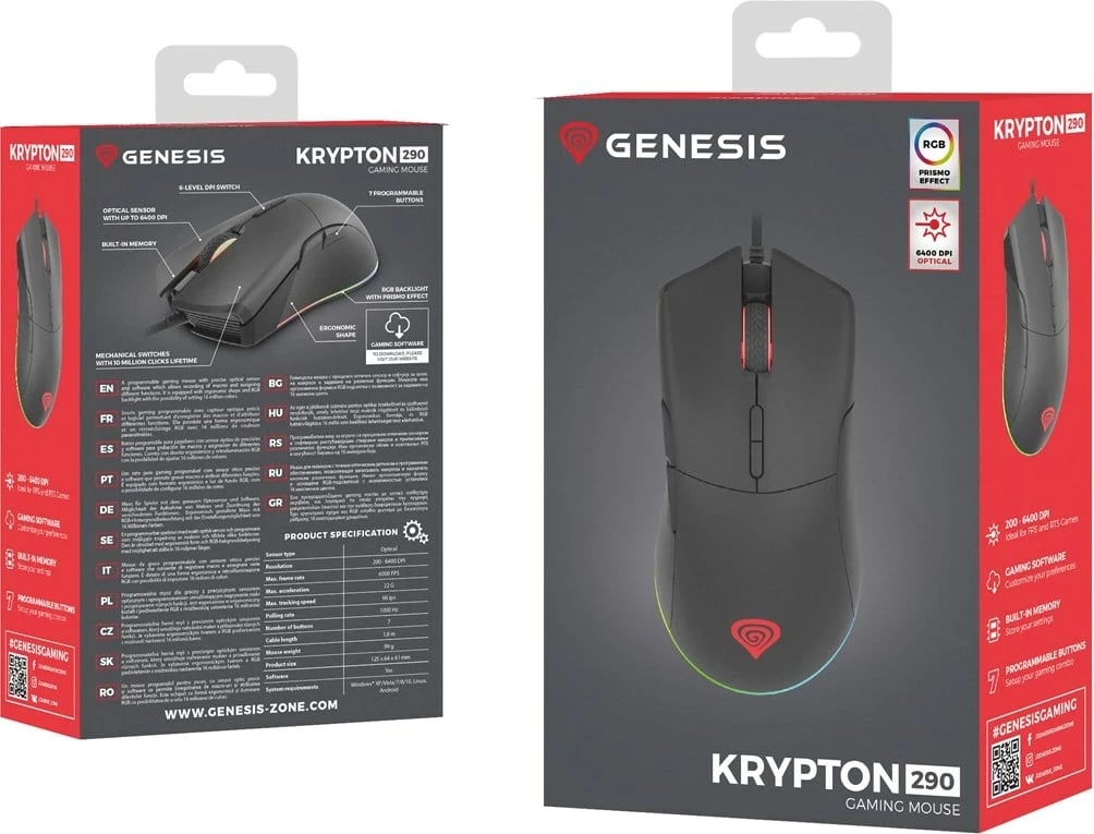 Maus GENESIS Krypton 290, Gaming, 6400 DPI, i zi