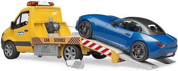 Kamion tërheqës lodër BRUDER Mercedes Sprinter me drita dhe zë, 1:16, verdhë/blu