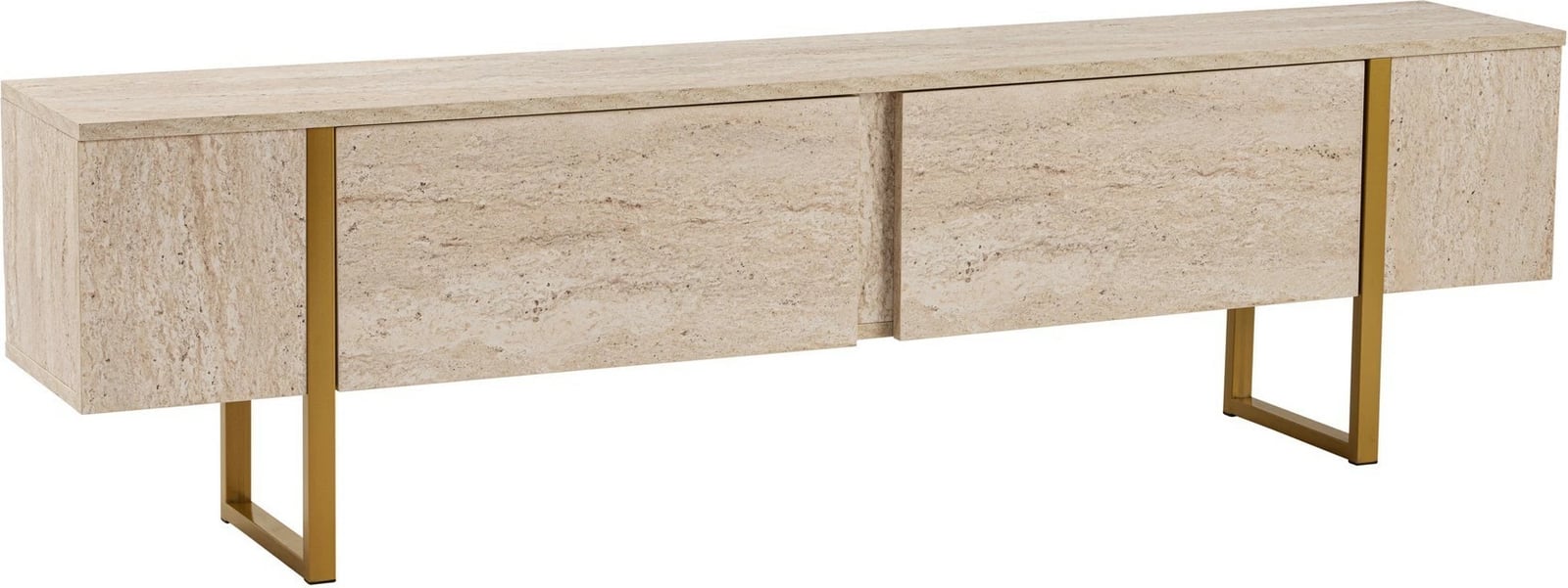Komodë TV Nordure, ngjyrë travertin, ari