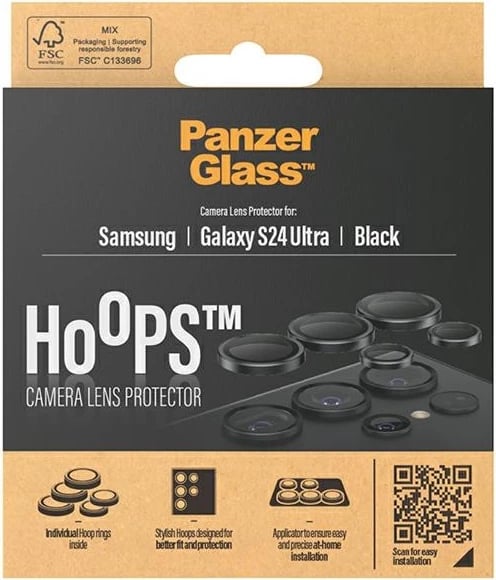 Mbrojtës kamere PanzerGlass Hoops për Samsung Galaxy S24 Ultra, i zi