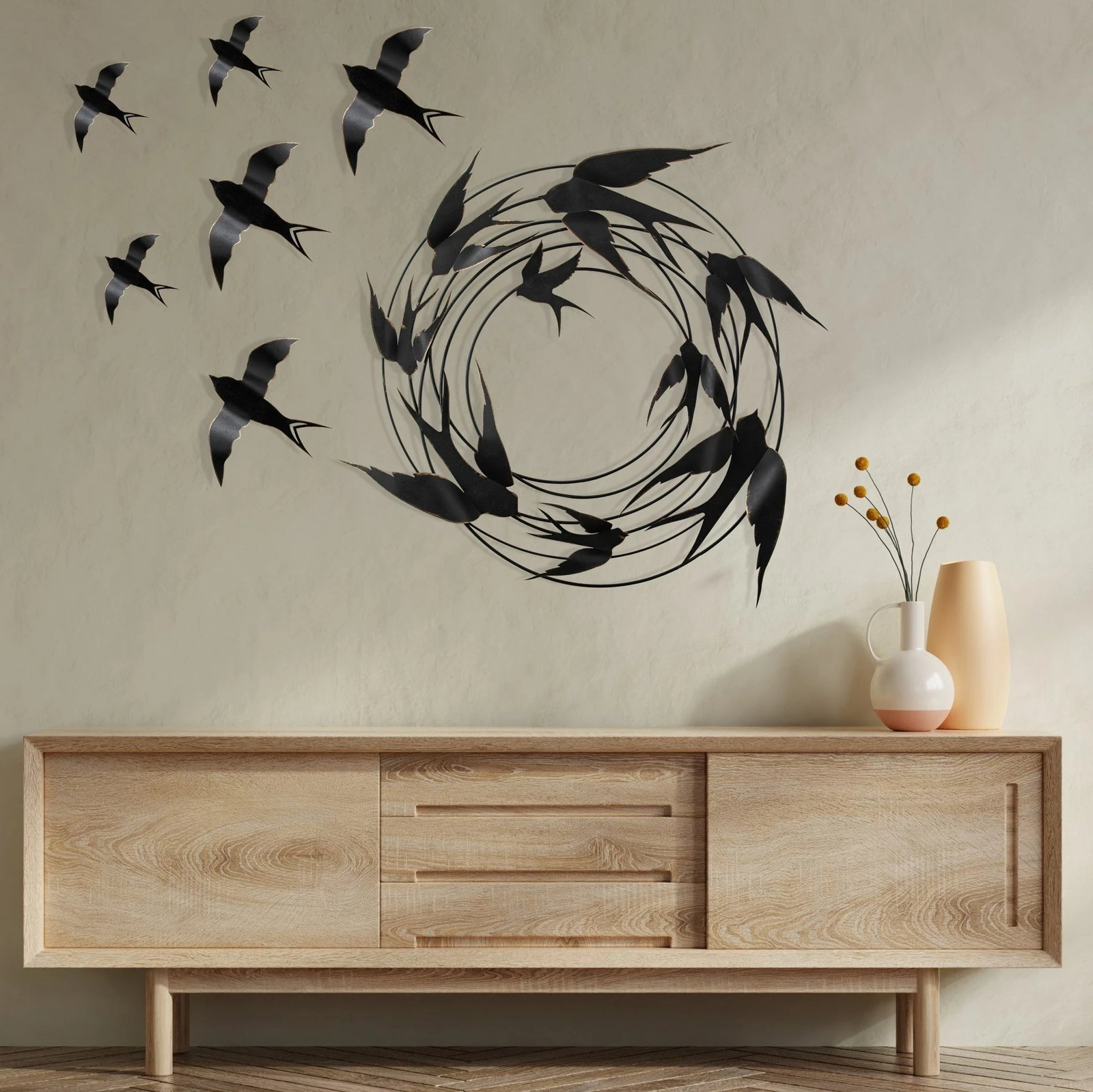 Aksesor dekorativ metalik për mur, Wallity, Migration, shumëngjyrësh, set 6 copë