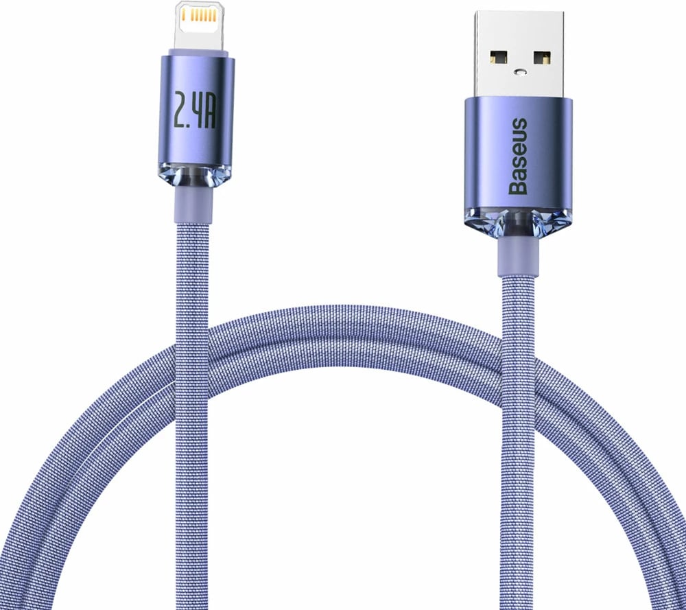 Kabllo karikimi dhe të dhënash Baseus Crystal Shine Series, USB-A në Lightning, 1.2m, 2.4A, vjollcë