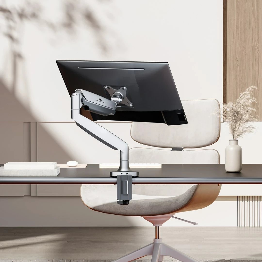 Mbajtës monitori Maclean, krah i dyfishtë, gas spring, 17", 16 kg, Argjendtë