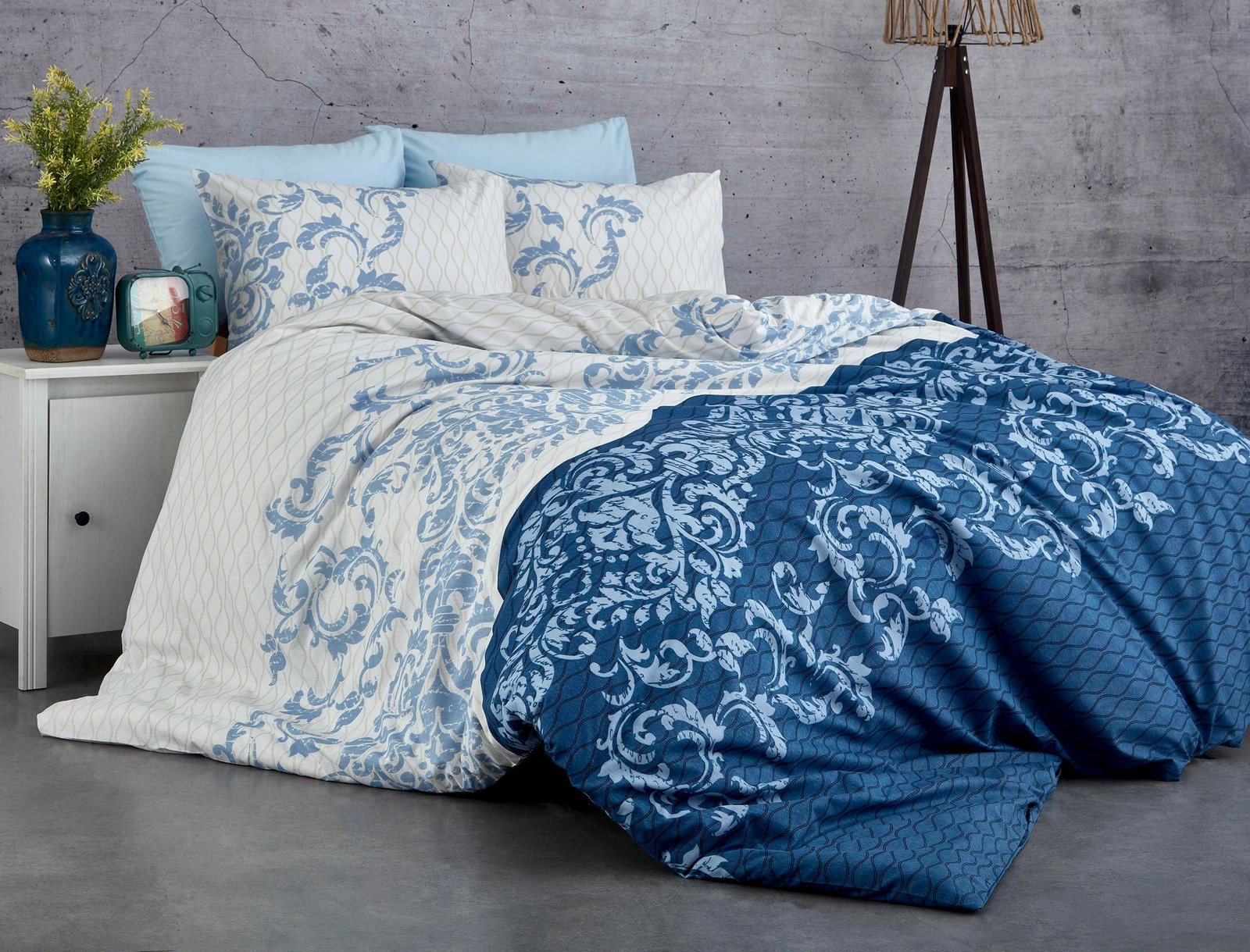 Set mbulesë jorgani Ranforce Single XL, Lucca, ngjyrë kaltër-bardhë