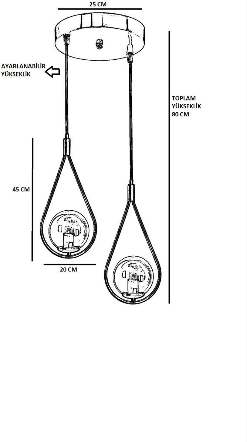 Llambë tavani Opviq Damla, 2 llamba, xham i tymosur, metal i zi