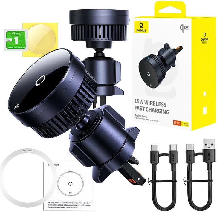 Mbajtës celulari Baseus MagPro CW04 me karikues wireless 15W, i zi